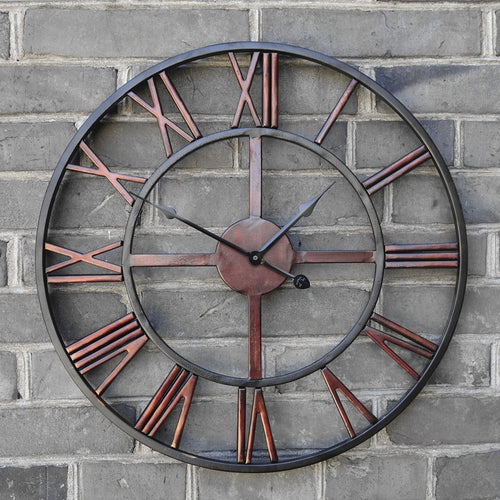 New 3D Circular Retro Roman Iron Vintage Large Mute Decorative Wall Clock